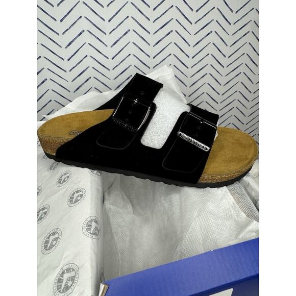 New In Box Birkenstock Arizona black Suede Women's Sandals Size 8 Or 39- Black - Picture 4 of 10
